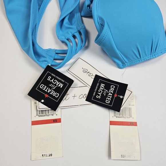 Salt + Cove Women Juniors Blue Strappy Push Up Padded 2 Piece Bikini Set Size XS - Picture 13 of 14